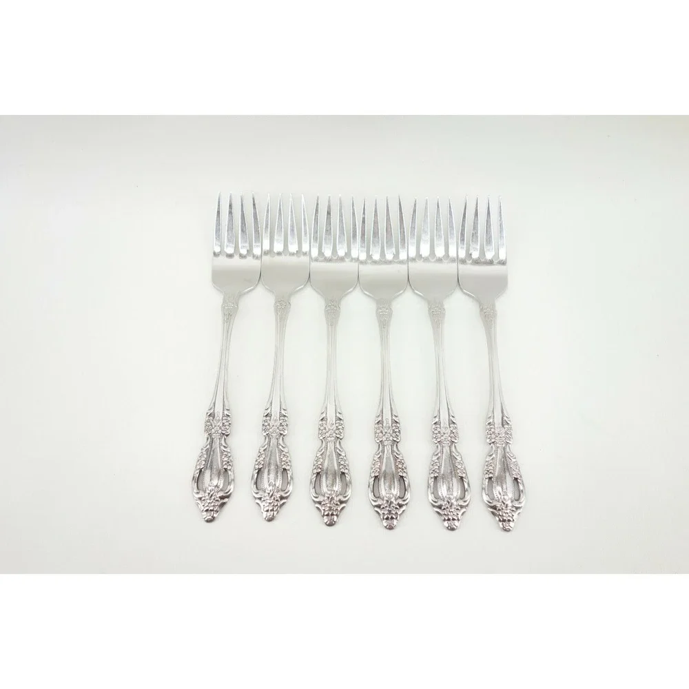 6‎ - Oneida Distinction Deluxe RAPHAEL Glossy Stainless Flatware SALAD FORKS